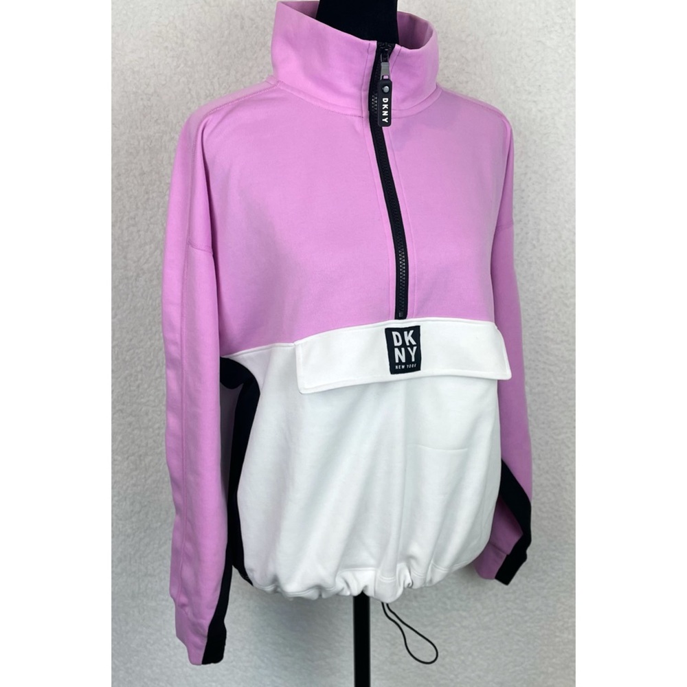 DKNY • Sport Pink/White Colorblock Half-Zip Pullover Sweatshirt, S - Picture 9 of 16